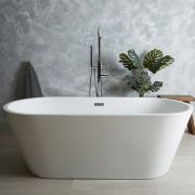 Milano Ballam - White Modern Oval Double-Ended Freestanding Bath - Choice of Size and Overflow Finish