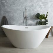 Milano Irwell - White Modern Oval Double-Ended Freestanding Slipper Bath - Choice of Size and Overflow Finish