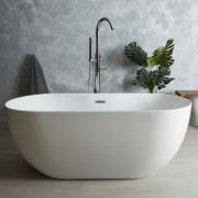 Milano Overton - White Modern Oval Double-Ended Freestanding Bath - Choice of Size and Overflow Finish