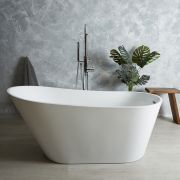 Milano Overton - White Modern Freestanding Slipper Bath - Choice of Size and Overflow Finish