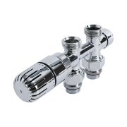 Milano - Chrome Thermostatic H-Block Straight Radiator Valves - 15mm Copper Euro Cone Adapters