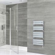 Milano x ECOSO Lustro Electric - Chrome Flat Panel Designer Heated Towel Rail - 1000mm x 450mm - with Thermostatic Wi-Fi Heating Element