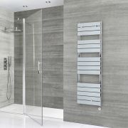 Milano x ECOSO Lustro Electric - Chrome Flat Panel Designer Heated Towel Rail - 1512mm x 450mm - with Thermostatic Wi-Fi Heating Element