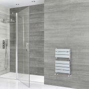 Milano x ECOSO Lustro Electric Chrome Flat Panel Designer Heated Towel Rail 1213mm x 600mm with Thermostatic Wi Fi Heating Element