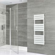 Milano x ECOSO Lustro - Electric Designer White Flat Panel Heated Towel Rail - Choice of Size, Heating Element and Cable Cover