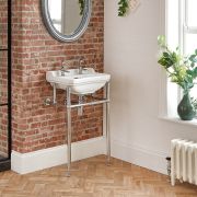 Milano Richmond - White Traditional Square Basin and Chrome Washstand - 500mm x 350mm (2 Tap-Holes)