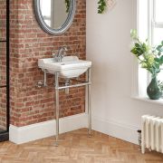 Milano Richmond - White Traditional Square Basin and Chrome Washstand - 500mm x 350mm (1 Tap-Hole)