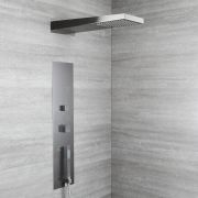 Milano Ryukyu - Modern Concealed Thermostatic Shower Tower Panel with Waterfall Shower Head, Hand Shower and Body Jets - Gun Metal Grey