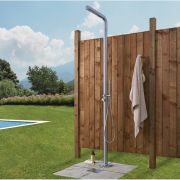 Milano Lugo - Brushed Steel Outdoor Shower with Shower Head and Hand Shower (2 Outlet)