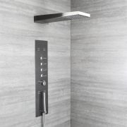 Milano Océanie - Modern Concealed Thermostatic Shower Tower Panel with Waterfall Shower Head, Hand Shower and Body Jets - Gun Metal Grey