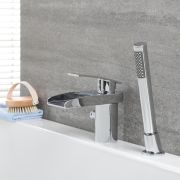Milano Select - Modern Deck Mounted Waterfall Bath Shower Mixer Tap with Hand Shower - Chrome