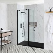 Milano Nero - Black Hinged Shower Door with Slate Tray - Choice of Sizes