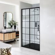 Milano Barq - Black Grid Sliding Shower Door with Slate Tray - Choice of Sizes