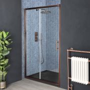 Milano Eris - Brushed Copper Sliding Shower Door with Slate Tray - Choice of Sizes
