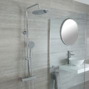 Milano - Modern Thermostatic Bar Shower Valve with Round Shower Head and Hand Shower - Choice of Finish