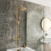 Milano Ayanna - Modern Thermostatic Bar Shower Valve with Round Shower Head and Hand shower - Brushed Brass