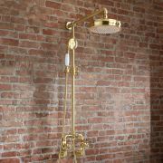 Milano Zandra - Industrial Style Manual Exposed Shower Valve with Round Shower Head and Hand shower - Brushed Brass