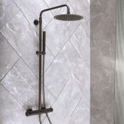 Milano Otto - Modern Round Thermostatic Bar Shower Valve with Round Head and Hand Shower - Black Nickel