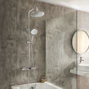 Milano Arlo - Modern Thermostatic Bar Shower Valve with Bath Spout, Round Shower Head and Hand Shower- Choice of Finish