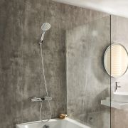 Milano Arlo - Modern Round Thermostatic Bar Shower Valve with Bath Spout and Hand Shower - Choice of Finish