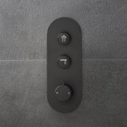 Milano Orta - 2 Outlet Round Push Button Thermostatic Shower Valve - Black