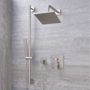 Milano Hunston - Brushed Nickel Shower with Diverter, Shower Head, Hand Shower and Riser Rail (2 Outlet)