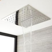 Milano Arvo - Modern 400mm Square Ceiling Mounted Recessed Shower Head with Water Blade - Polished Chrome