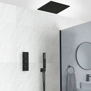 Milano Preto - Black Thermostatic Shower with Recessed Shower Head and Hand Shower (2 Outlet)