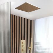Milano Lyra - Thermostatic Shower with 400mm Recessed Head and Hand Shower (2 Outlet) - Brushed Brass