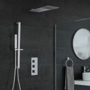 Milano Arvo - Chrome Thermostatic Shower with Slim Shower Head, Hand Shower and Riser Rail (2 Outlet)