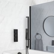 Milano Preto - Black Thermostatic Shower with Overflow Bath Filler and Riser Rail with Hand Shower (2 Outlet)