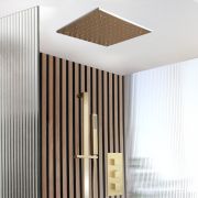 Milano Lyra - Thermostatic Shower with Recessed Shower Head and Riser Rail with Hand Shower (2 Outlet) - Brushed Brass