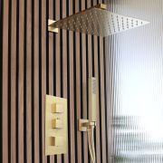 Milano Lyra - Thermostatic Shower with Shower Head and Hand Shower (2 Outlet) - Brushed Brass