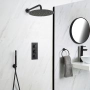 Milano Nero - Black Thermostatic Shower with Round Shower Head and Hand Shower (2 Outlet)