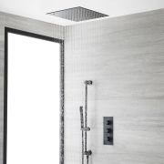 Milano Nero - Black Thermostatic Shower with Recessed Shower Head and Riser Rail with Hand Shower (2 Outlet)