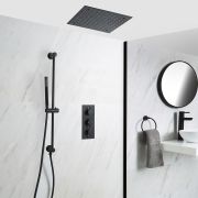 Milano Nero - Black Thermostatic Shower with Recessed Shower Head and Riser Rail with Hand Shower (2 Outlet)