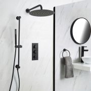 Milano Nero - Black Thermostatic Shower with Shower Head and Riser Rail with Hand Shower (2 Outlet)