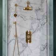 Milano Elizabeth - Brushed Brass Traditional Thermostatic Shower with Riser Rail and Shower Head (2 Outlet)