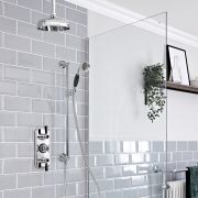 Milano Elizabeth - Chrome and Black Traditional Thermostatic Shower with Ceiling Mounted Shower Head and Riser Rail (2 Outlet)