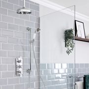 Milano Elizabeth - Chrome and White Traditional Thermostatic Shower with Ceiling Mounted Shower Head and Riser Rail (2 Outlet)