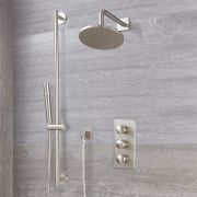 Milano Ashurst - Brushed Nickel Thermostatic Shower with Shower Head, Hand Shower and Riser Rail (2 Outlet)