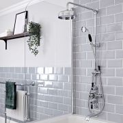 Milano Elizabeth - Chrome and Black Traditional Triple Exposed Thermostatic Shower with Grand Rigid Riser Rail and Wall Spout (3 Outlet)