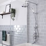 Milano Elizabeth - Chrome and White Traditional Triple Exposed Thermostatic Shower with Grand Rigid Riser Rail and Bath Spout (3 Outlet)