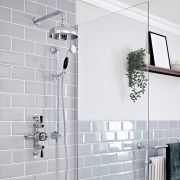 Milano Elizabeth - Chrome and Black Traditional Triple Exposed Thermostatic Shower with Shower Head and Riser Rail (2 Outlet)
