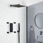 Milano Preto - Black Thermostatic Shower with Diverter, Shower Head, Hand Shower and Body Jets (3 Outlet)