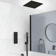 Milano Preto - Black Thermostatic Shower with Diverter, Recessed Shower Head, Hand Shower and Overflow Bath Filler (3 Outlet)