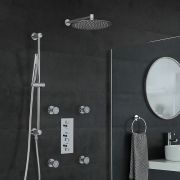 Milano Mirage - Chrome Thermostatic Shower with Diverter, Wall Mounted Shower Head, Hand Shower, Body Jets and Riser Rail (3 Outlet)