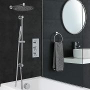 Milano Mirage - Chrome Thermostatic Shower with Diverter, Shower Head, Hand Shower, Bath Filler and Riser Rail (3 Outlet)