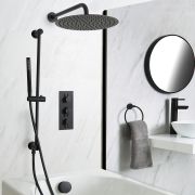 Milano Nero - Black Thermostatic Shower with Shower Head, Overflow Bath Filler and Riser Rail with Hand Shower (3 Outlet)