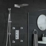 Milano Mirage - Chrome Thermostatic Shower with Diverter, Slim Shower Head, Hand Shower, Body Jets and Riser Rail (3 Outlet)